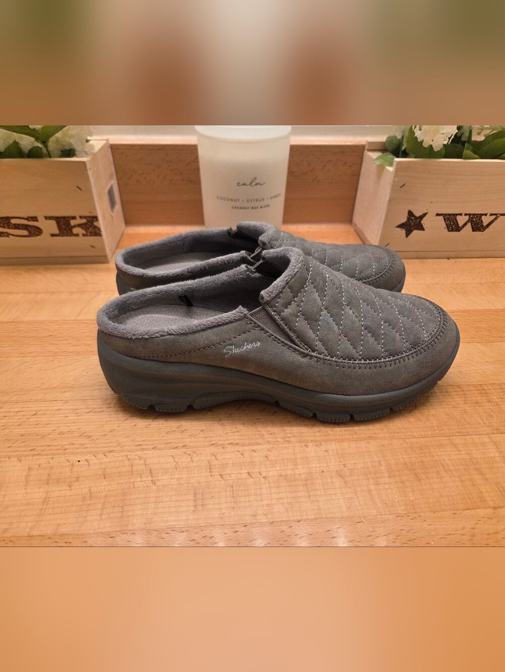 Skechers Women's Easy Going-Road Trip Mules Quilted Gray Size 6.5